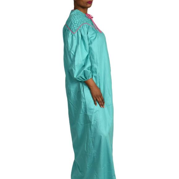 Vintage Robe House Coat Loungewear Green Gown Muumuu Lounge Dress Maxi Small - Picture 3 of 16